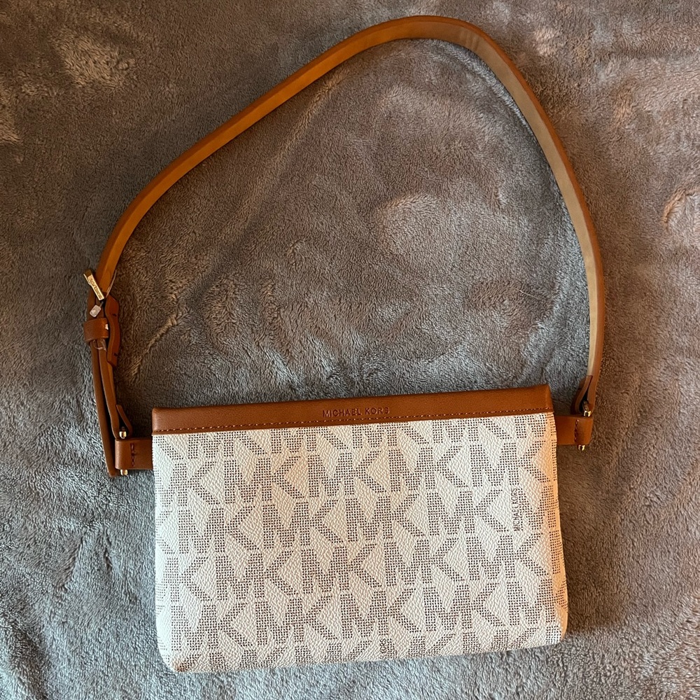 Micheal Kors Monogram Leather-Trimmed Waist Bag